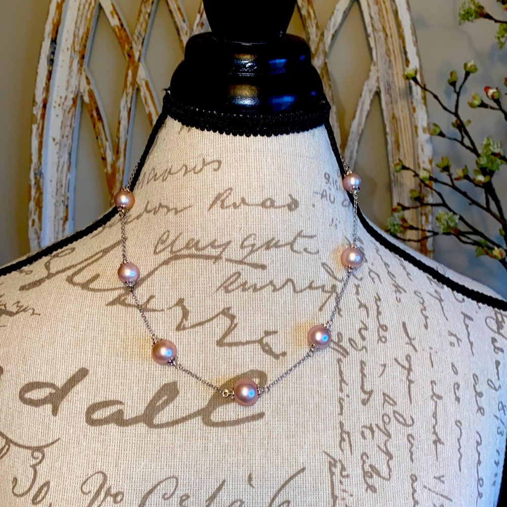 Pink freshwater Pearl station necklace